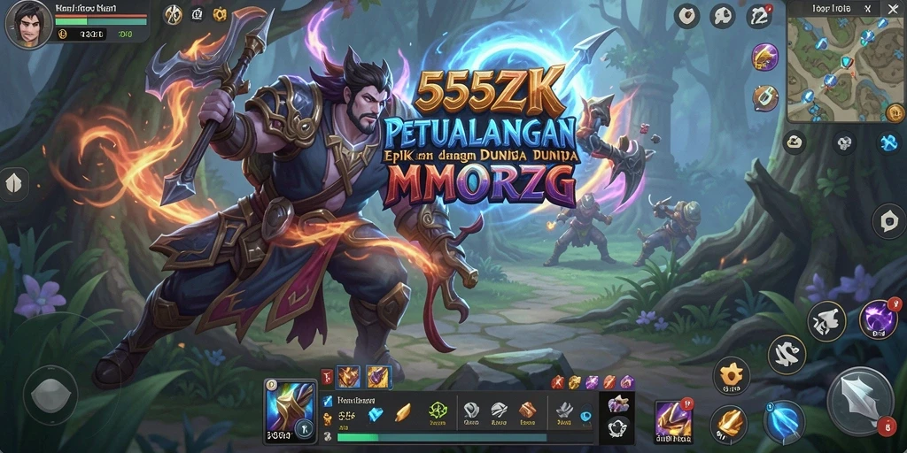 Tampilan gameplay 555ZK dengan pertarungan seru dan eksplorasi.