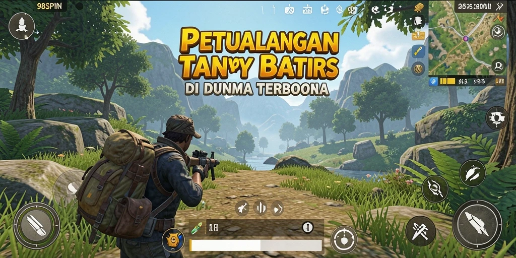 Screenshot gameplay 98SPIN yang menggambarkan petualangan di dunia terbuka.