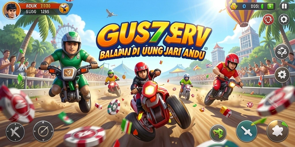 Tampilan gameplay menarik dari GUS77 saat balapan di lintasan.