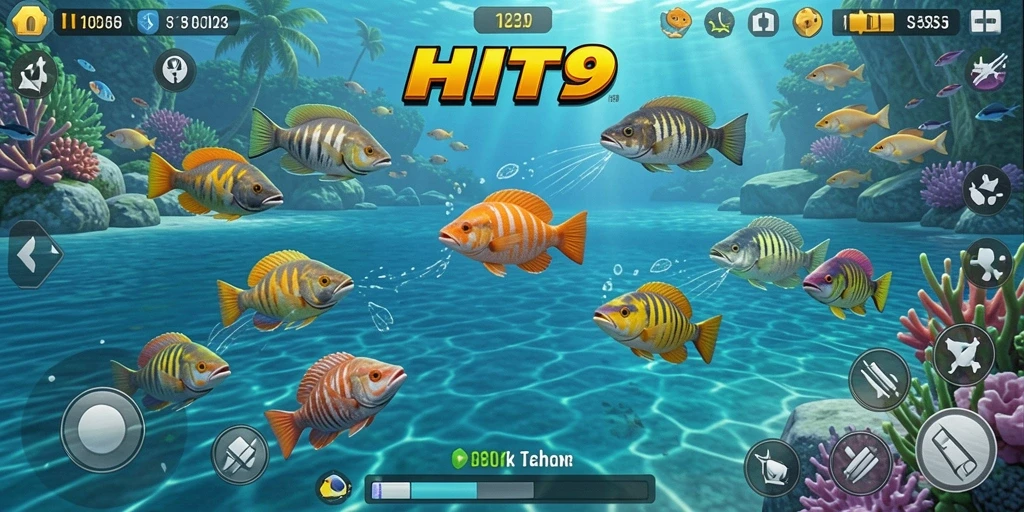 Tampilan screenshot HIT9 menunjukkan momen seru menembak ikan.