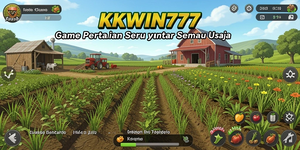 Screenshot gameplay KKWIN777 yang menampilkan ladang yang subur dan produktif.
