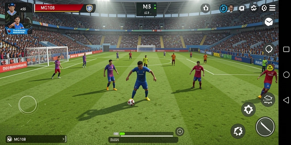 Tangkapan layar game MG108 menunjukkan aksi seru permainan sepak bola.