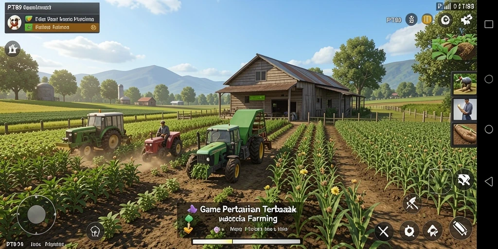 Tangkapan layar gameplay PT89 menampilkan petualangan bertani yang seru dan interaktif.