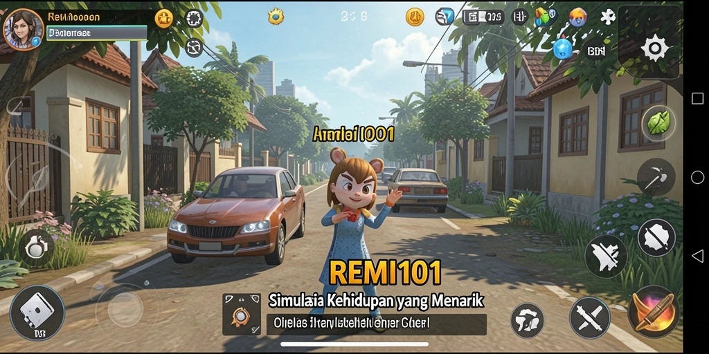 Tampilan gameplay REMI101 yang penuh warna dan interaktif.