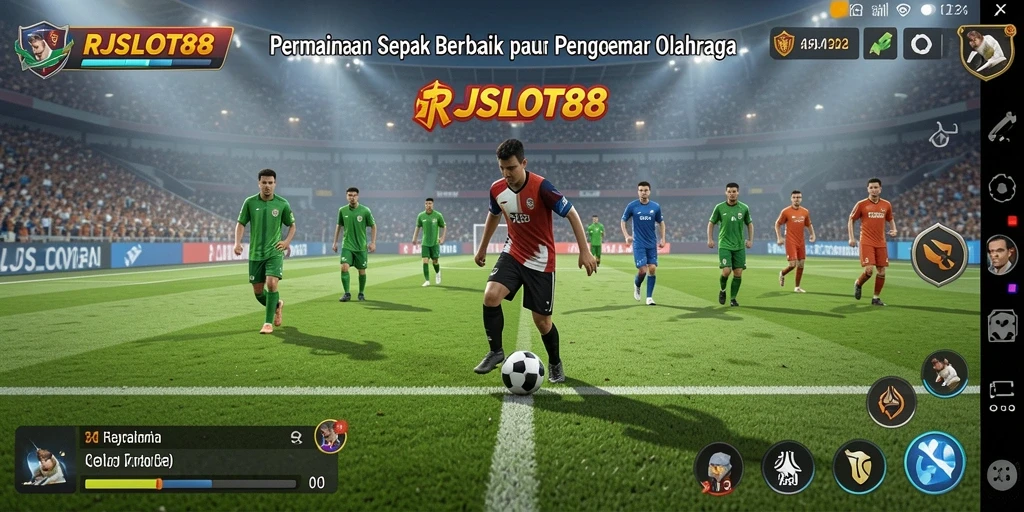Tampilan gameplay RJSLOT88 dengan aksi sepak bola yang mendebarkan.