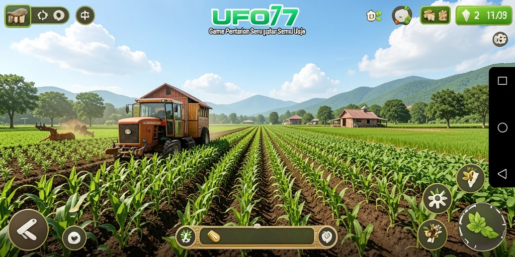 Tampilan screenshot utama UFO77 dengan gameplay bertani yang seru.
